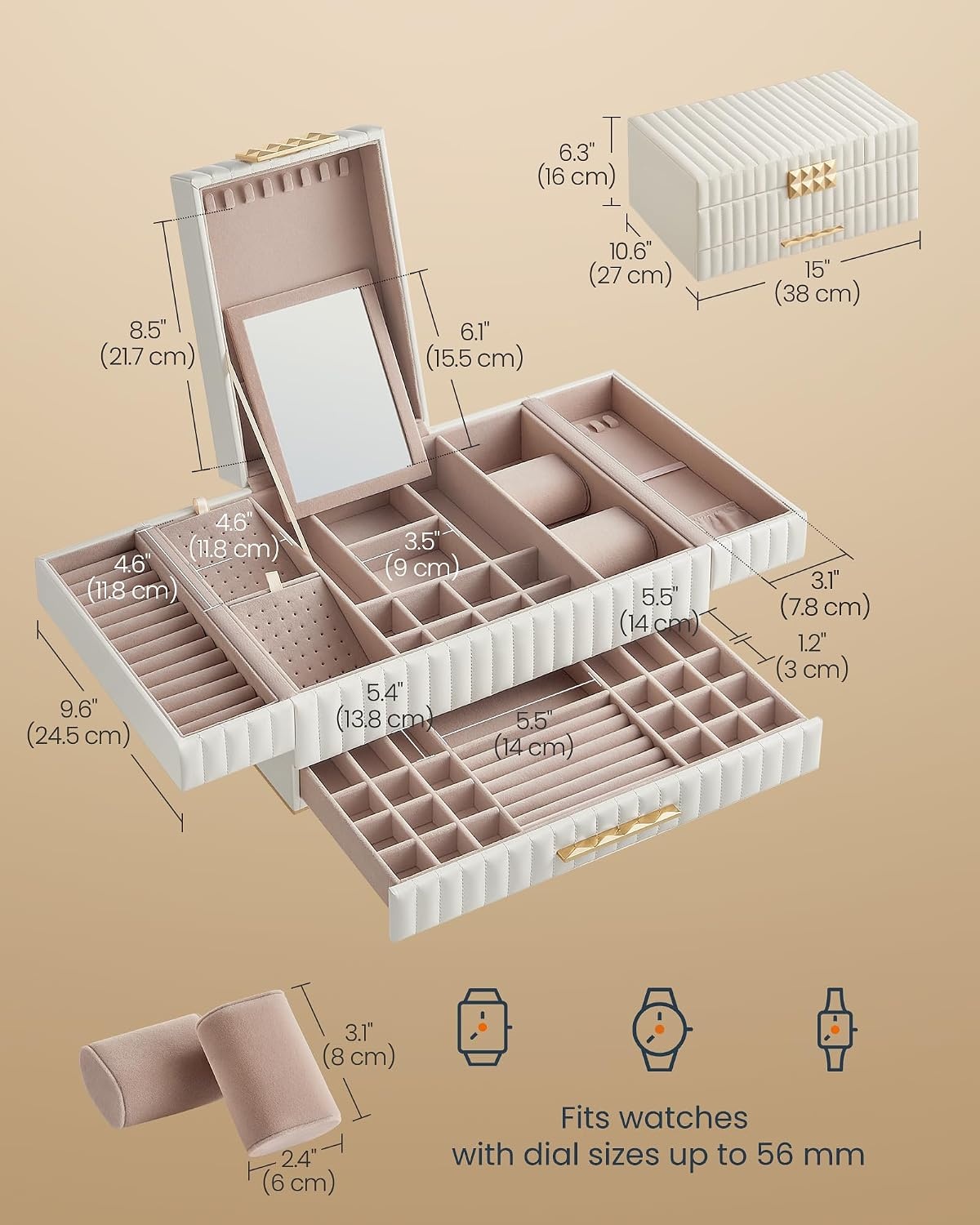 image:imageSONGMICS HOME Jewelry Box 5Tier Large Organizer PU Leather WhiteCloud White