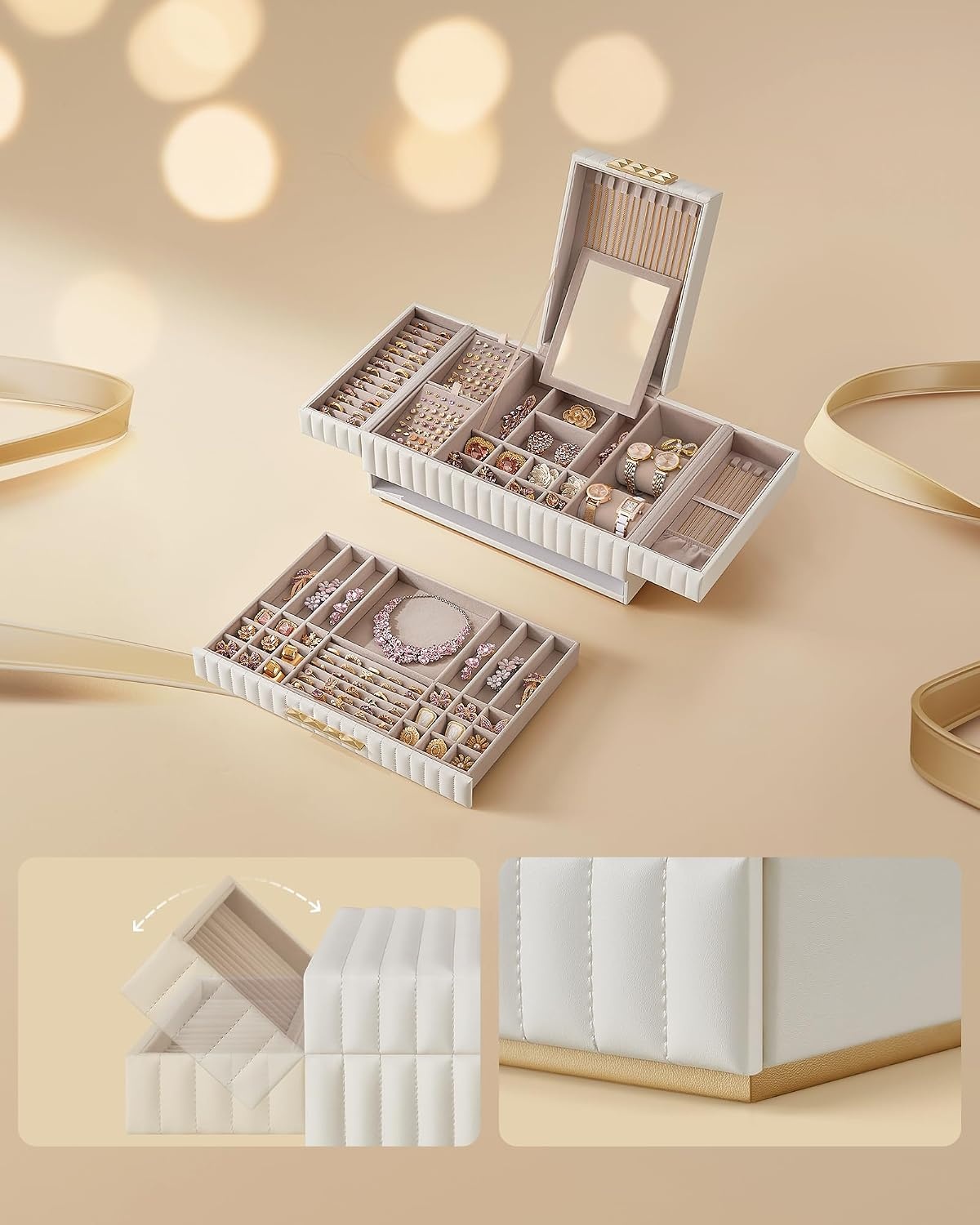 image:imageSONGMICS HOME Jewelry Box 5Tier Large Organizer PU Leather WhiteCloud White