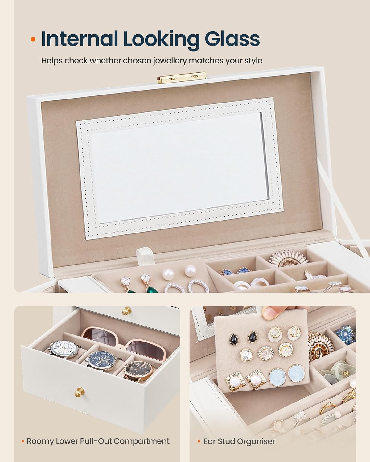 image:imageSONGMICS HOME Jewelry Box 5Tier Large Organizer PU Leather WhiteCream White