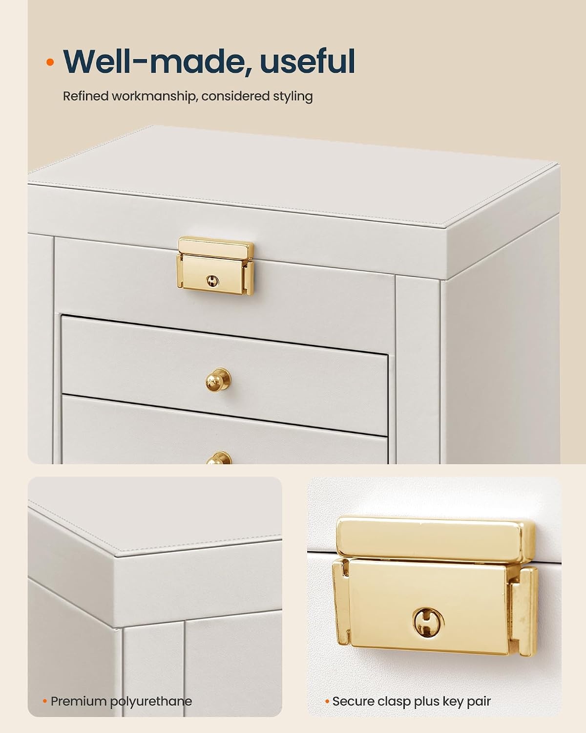 image:imageSONGMICS HOME Jewelry Box 5Tier Large Organizer PU Leather WhiteCream White