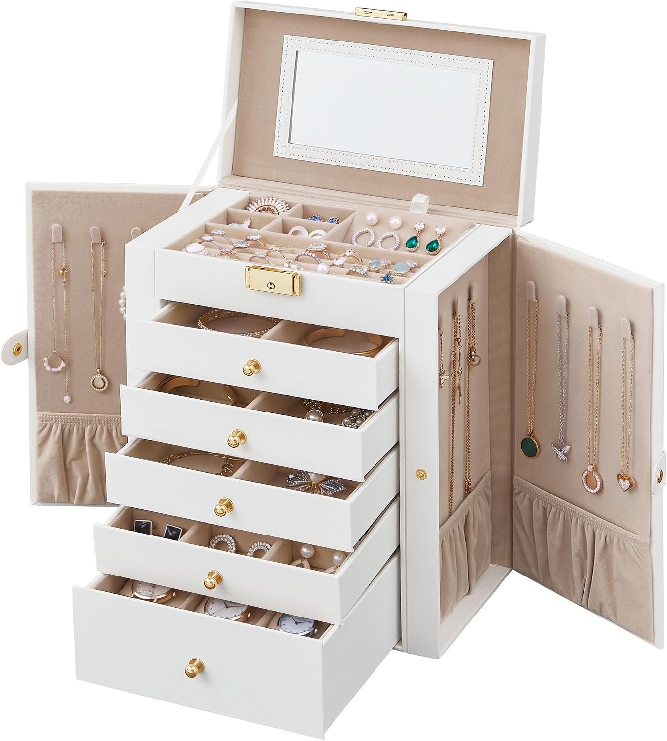 image:imageSONGMICS HOME Jewelry Box 5Tier Large Organizer PU Leather WhiteCream White
