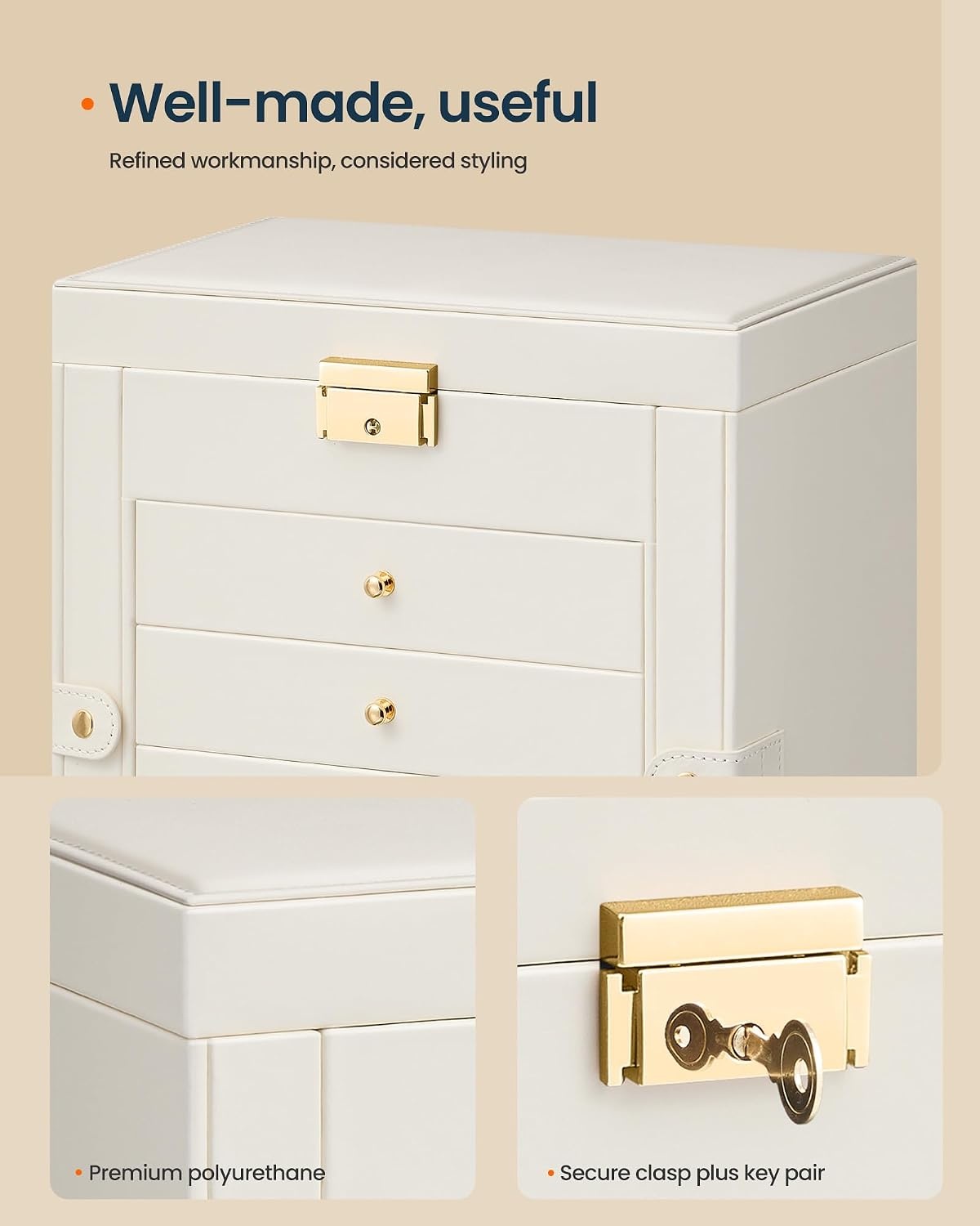image:imageSONGMICS HOME Jewelry Box 5Tier Large Organizer PU Leather WhiteCream White