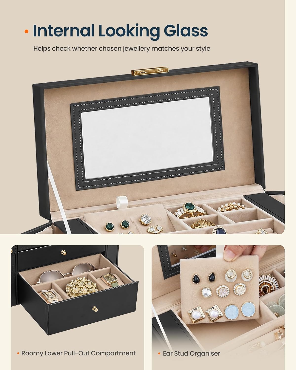 image:imageSONGMICS HOME Jewelry Box 5Tier Large Organizer PU Leather WhiteInk Black