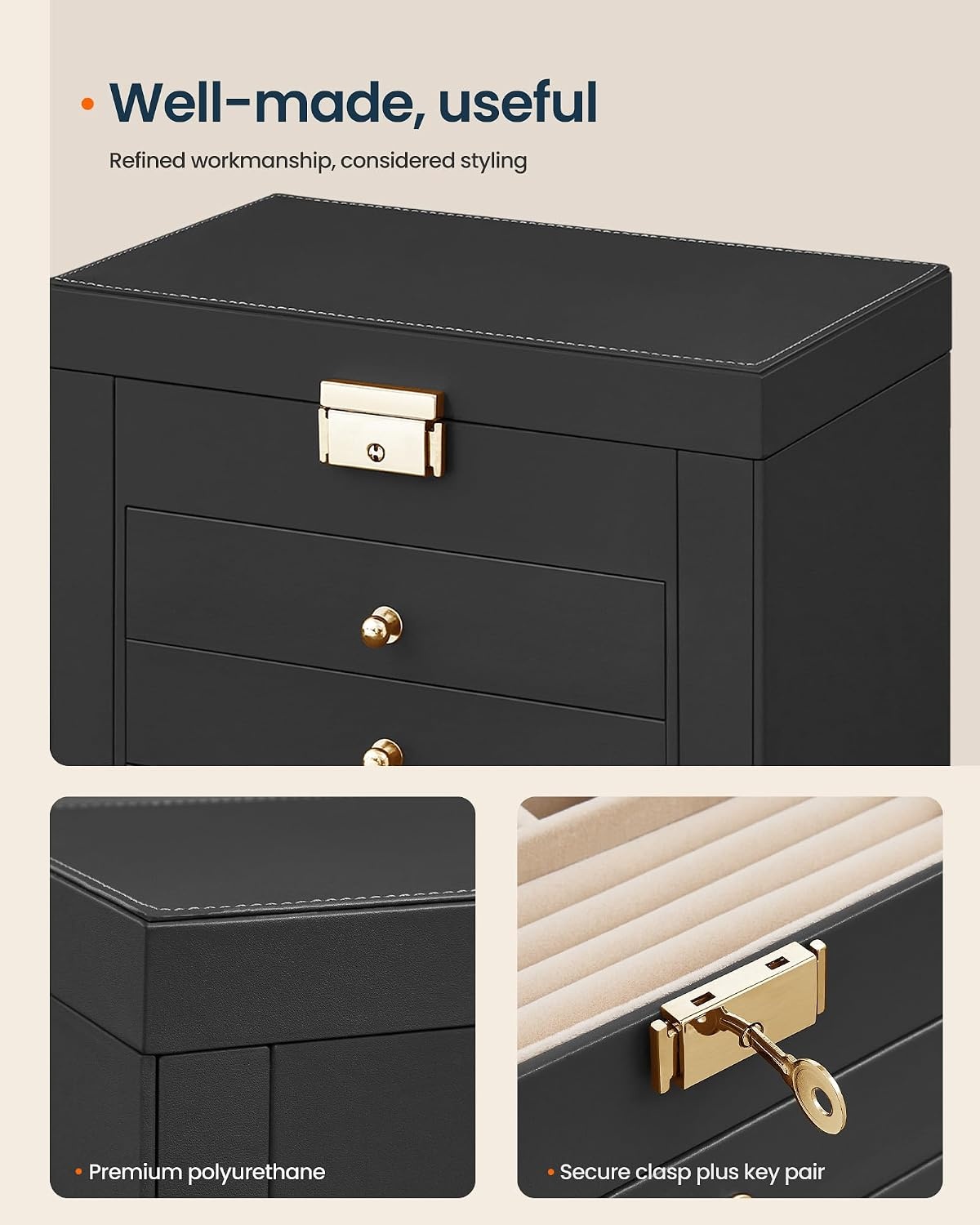 image:imageSONGMICS HOME Jewelry Box 5Tier Large Organizer PU Leather WhiteInk Black