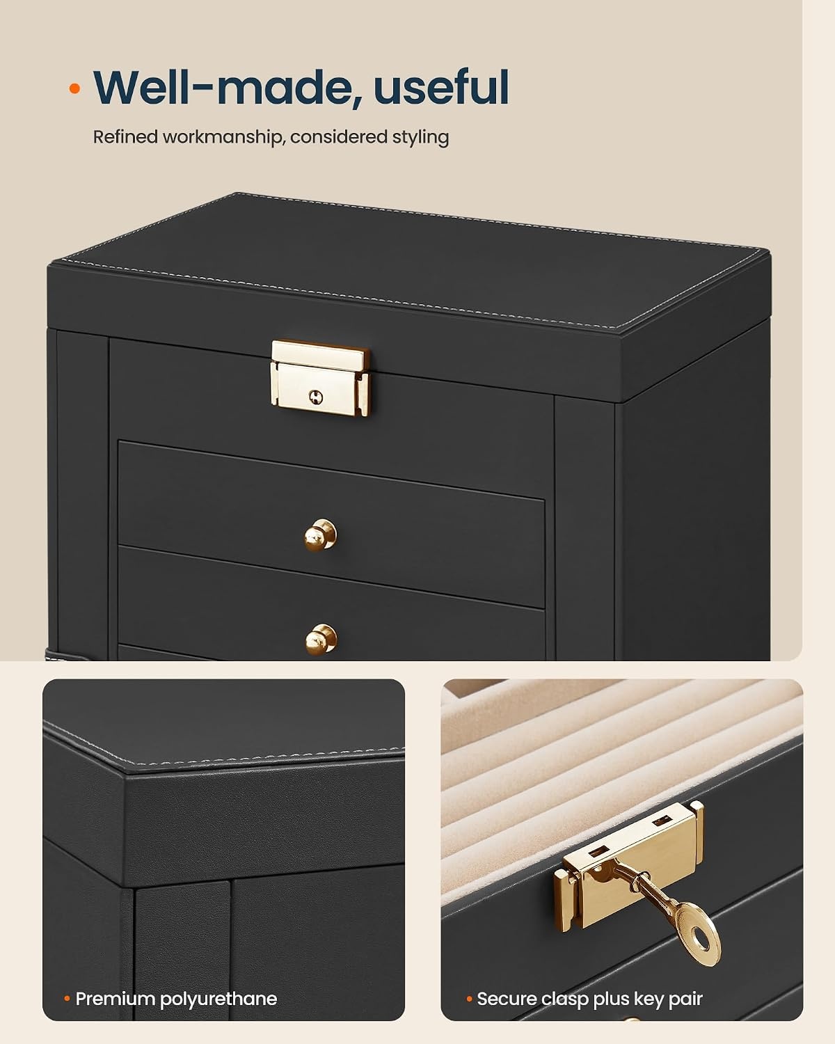 image:imageSONGMICS HOME Jewelry Box 5Tier Large Organizer PU Leather WhiteInk Black