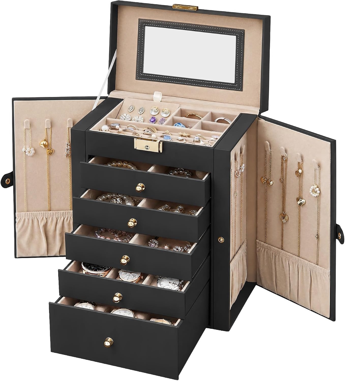 image:imageSONGMICS HOME Jewelry Box 5Tier Large Organizer PU Leather WhiteInk Black