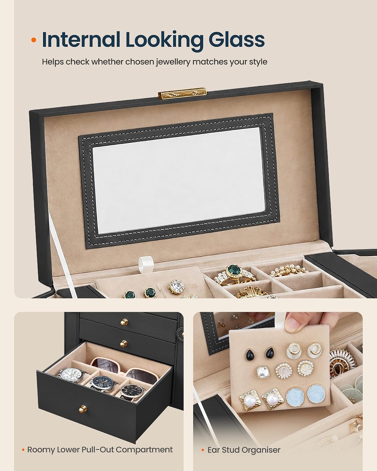 image:imageSONGMICS HOME Jewelry Box 5Tier Large Organizer PU Leather WhiteInk Black
