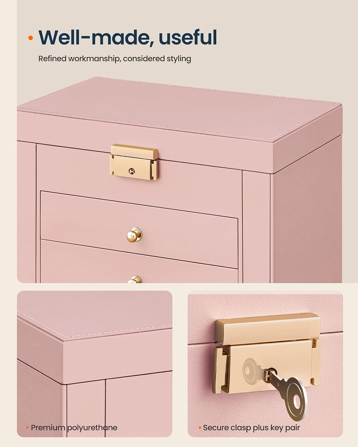image:imageSONGMICS HOME Jewelry Box 5Tier Large Organizer PU Leather WhiteJelly Pink