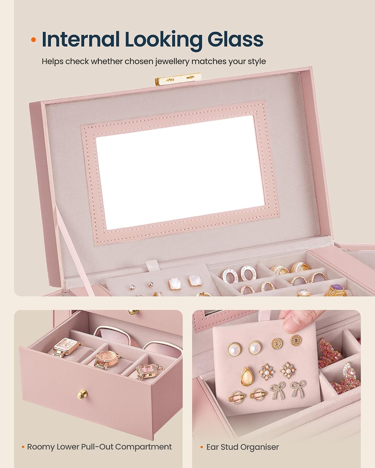 image:imageSONGMICS HOME Jewelry Box 5Tier Large Organizer PU Leather WhiteJelly Pink