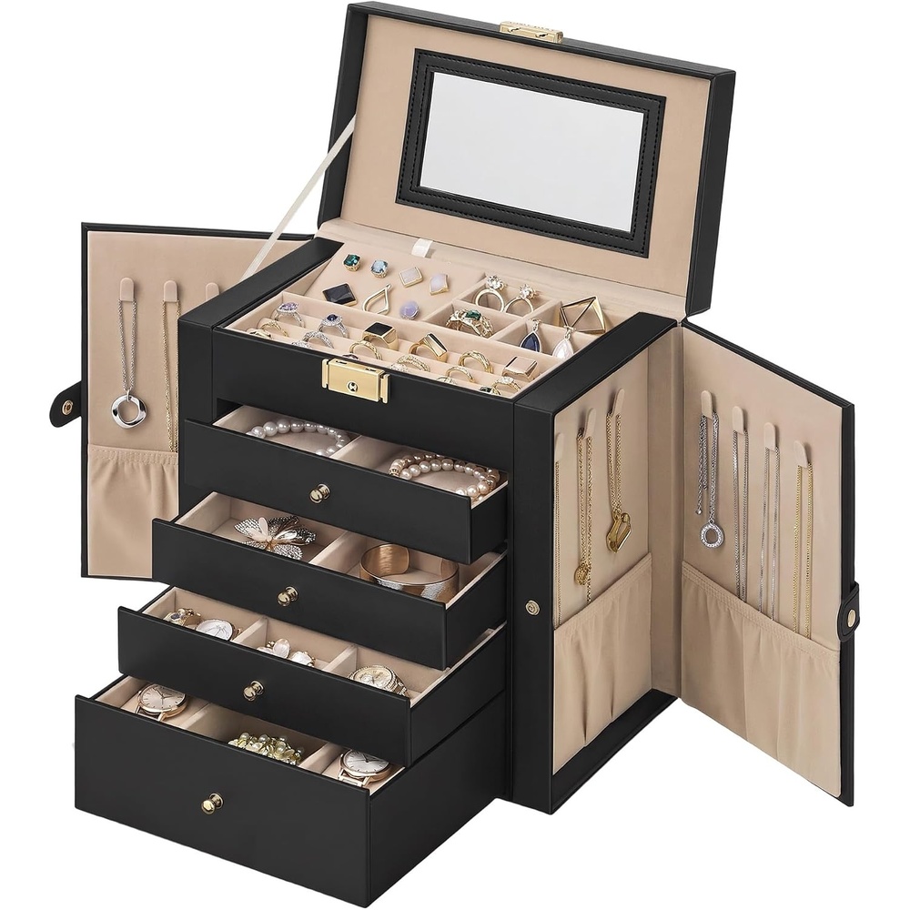 image:imageSONGMICS HOME Jewelry Box 5Tier Large Organizer PU Leather WhiteInk Black