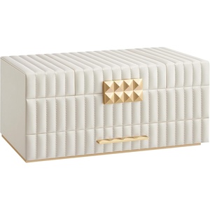SONGMICS HOME Jewelry Box, 5-Tier Large Organizer, PU Leather, White(Cloud White)