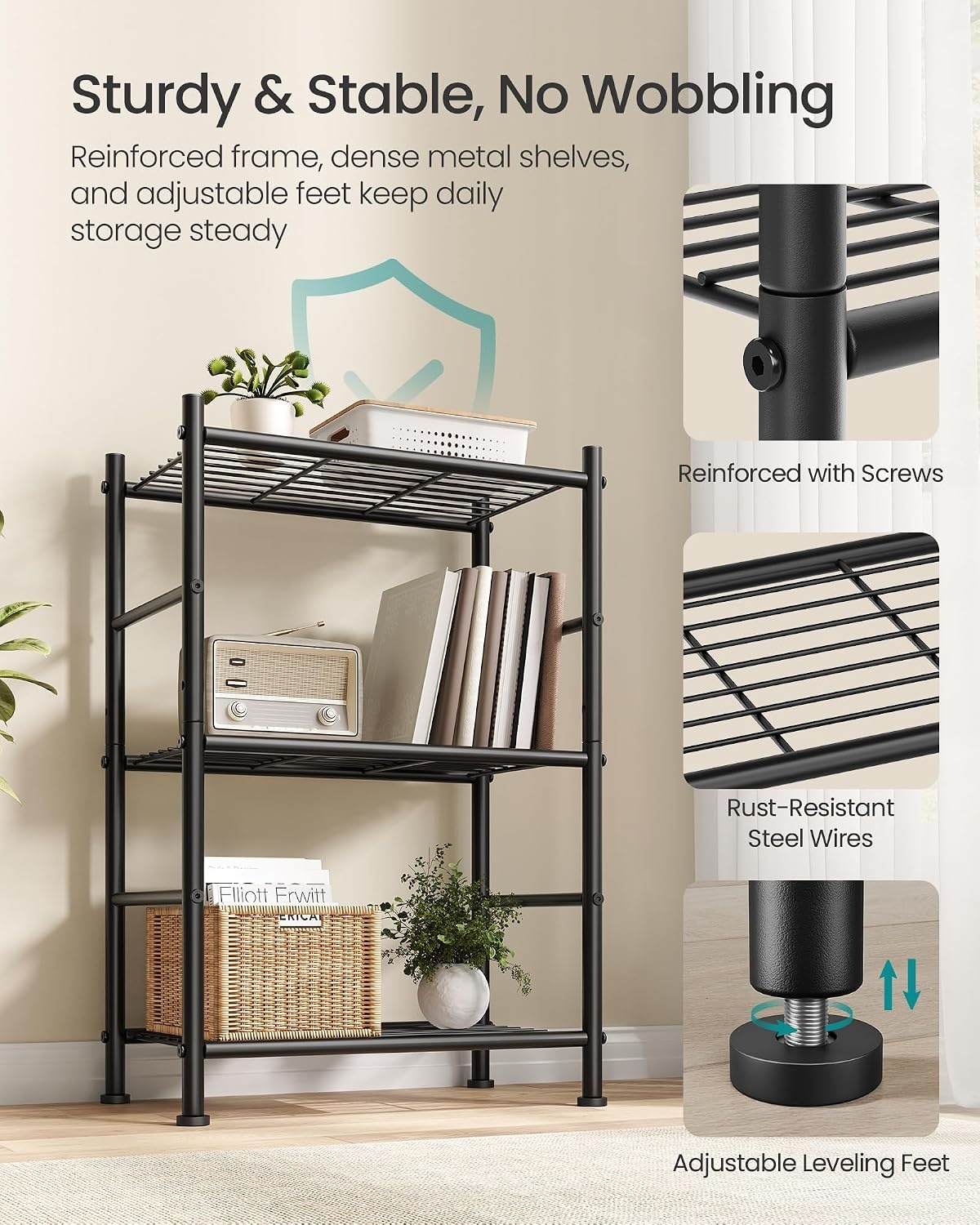 image:imageSONGMICS 3Tier Storage Shelf Steel Wire Organizer Rack3Tier