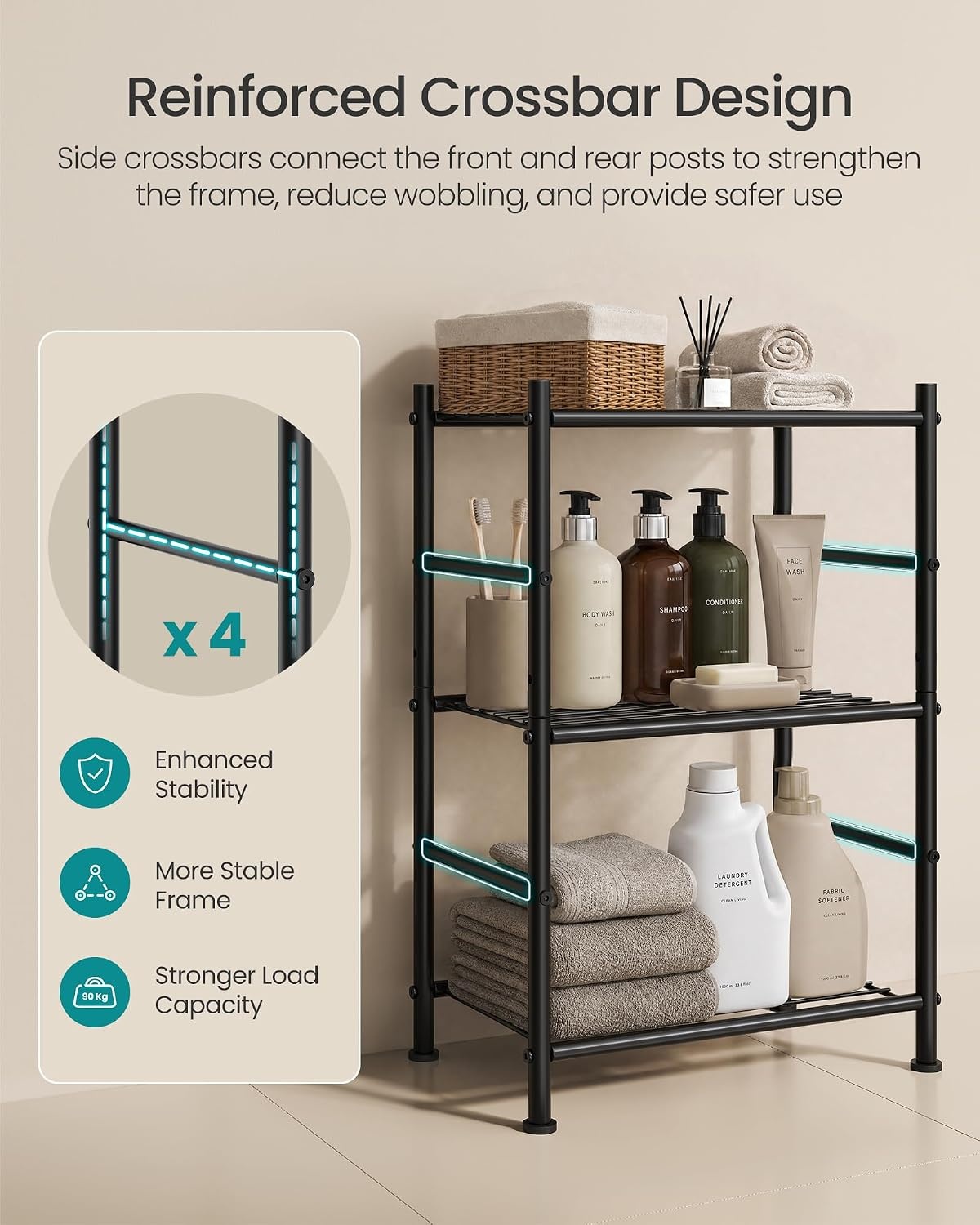 image:imageSONGMICS 3Tier Storage Shelf Steel Wire Organizer Rack3Tier