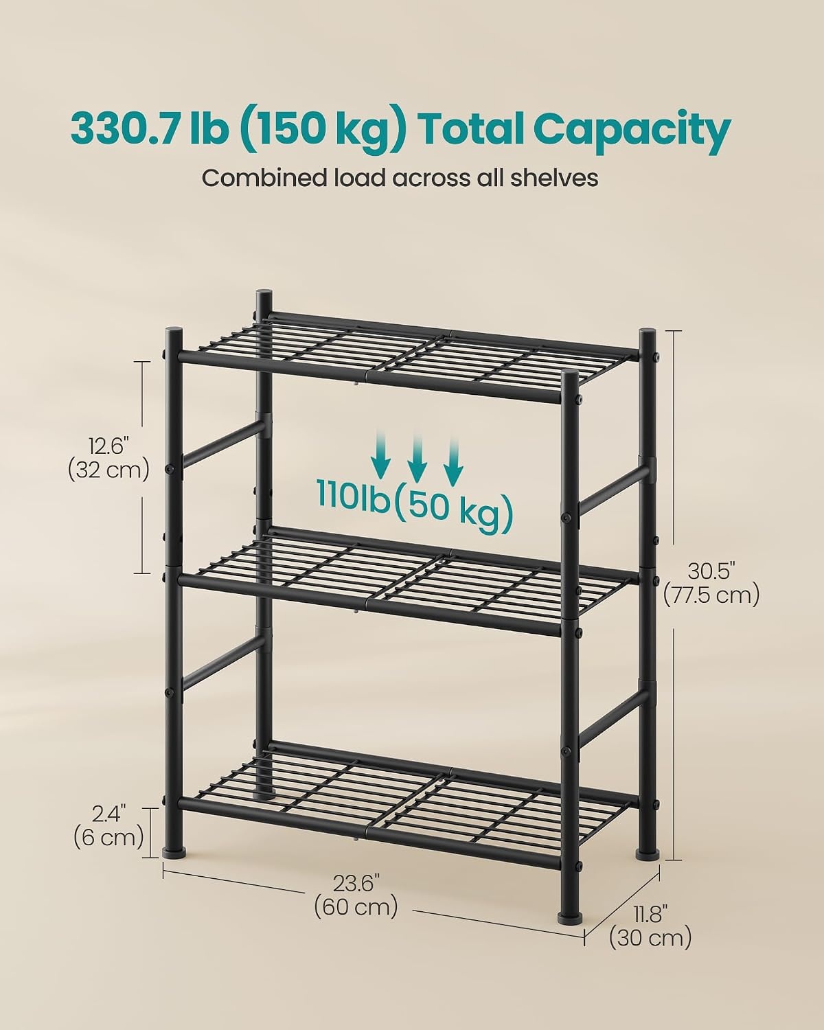 image:imageSONGMICS 3Tier Storage Shelf Steel Wire Organizer Rack3Tier