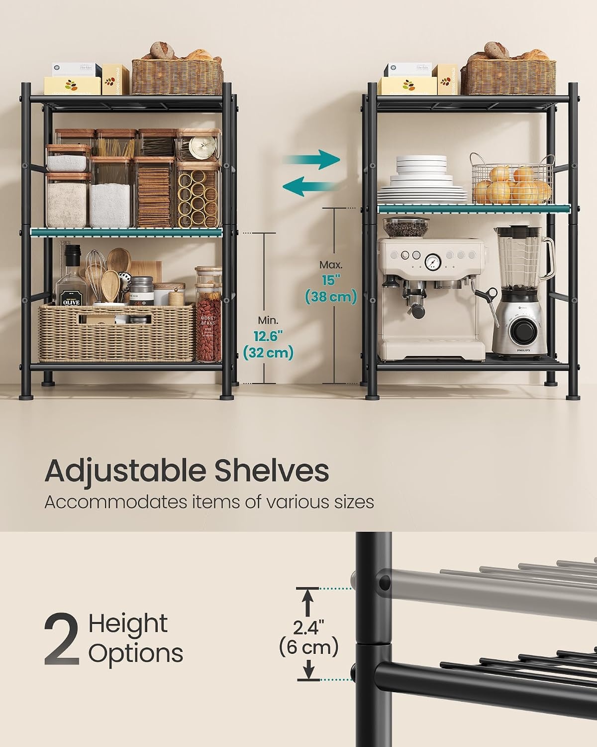 image:imageSONGMICS 3Tier Storage Shelf Steel Wire Organizer Rack3Tier