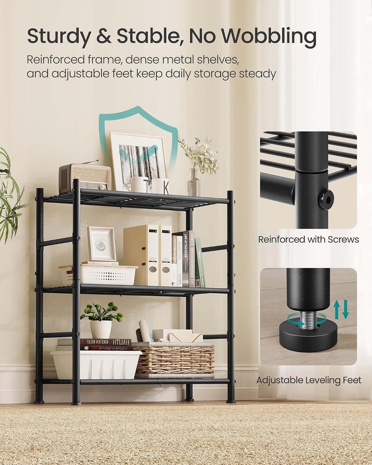 image:imageSONGMICS 3Tier Storage Shelf Steel Wire Organizer Rack3Tier