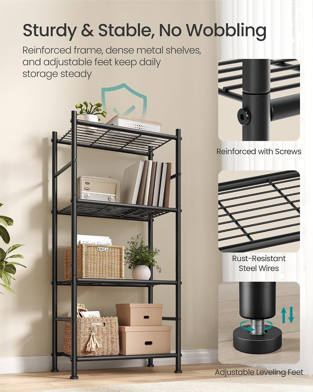image:imageSONGMICS 3Tier Storage Shelf Steel Wire Organizer Rack4Tier