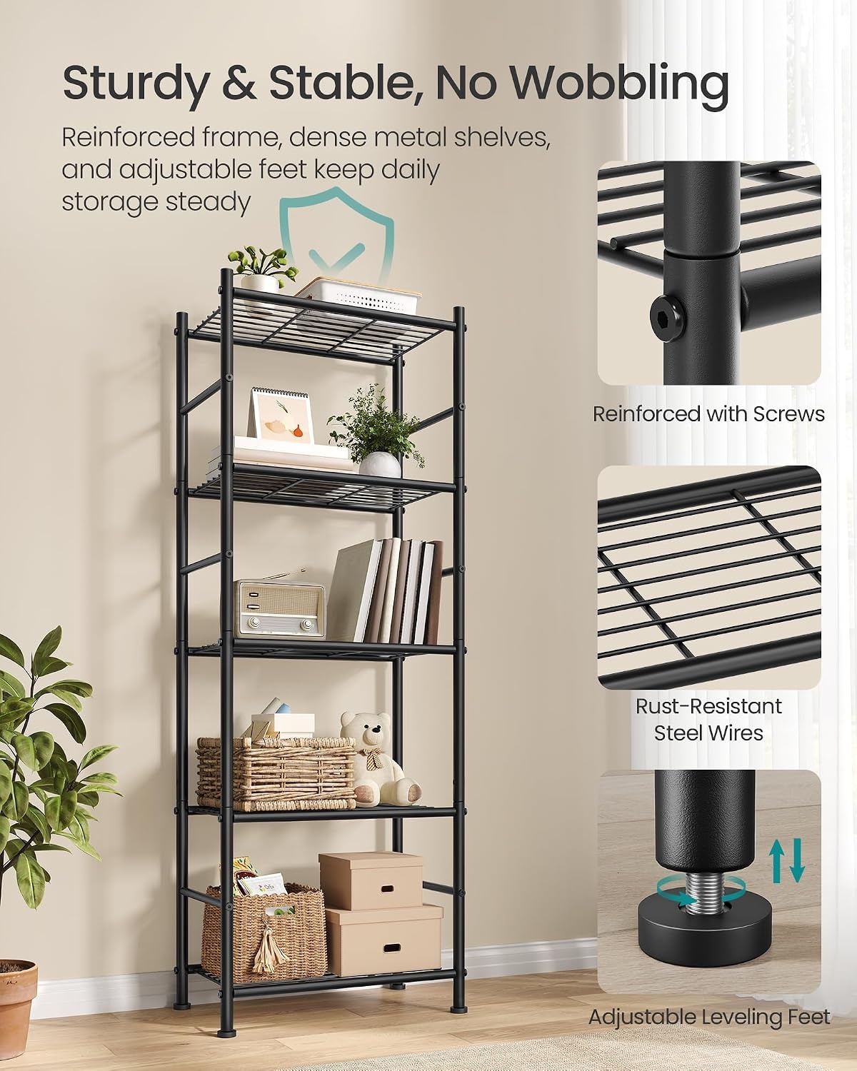 image:imageSONGMICS 3Tier Storage Shelf Steel Wire Organizer Rack5Tier