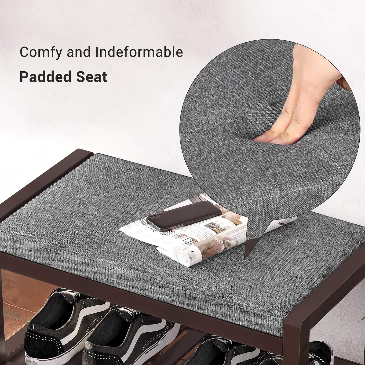 image:imageSONGMICS Bamboo Shoe Bench with Seat 113 x 352 x 205 InchesGray Brown