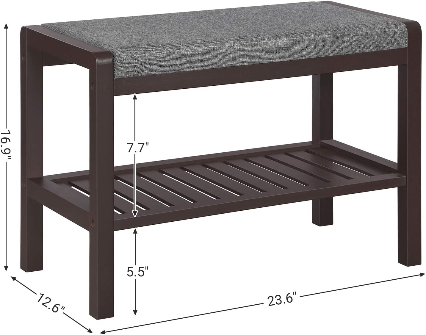 image:imageSONGMICS Bamboo Shoe Bench with Seat 113 x 352 x 205 InchesGray Brown