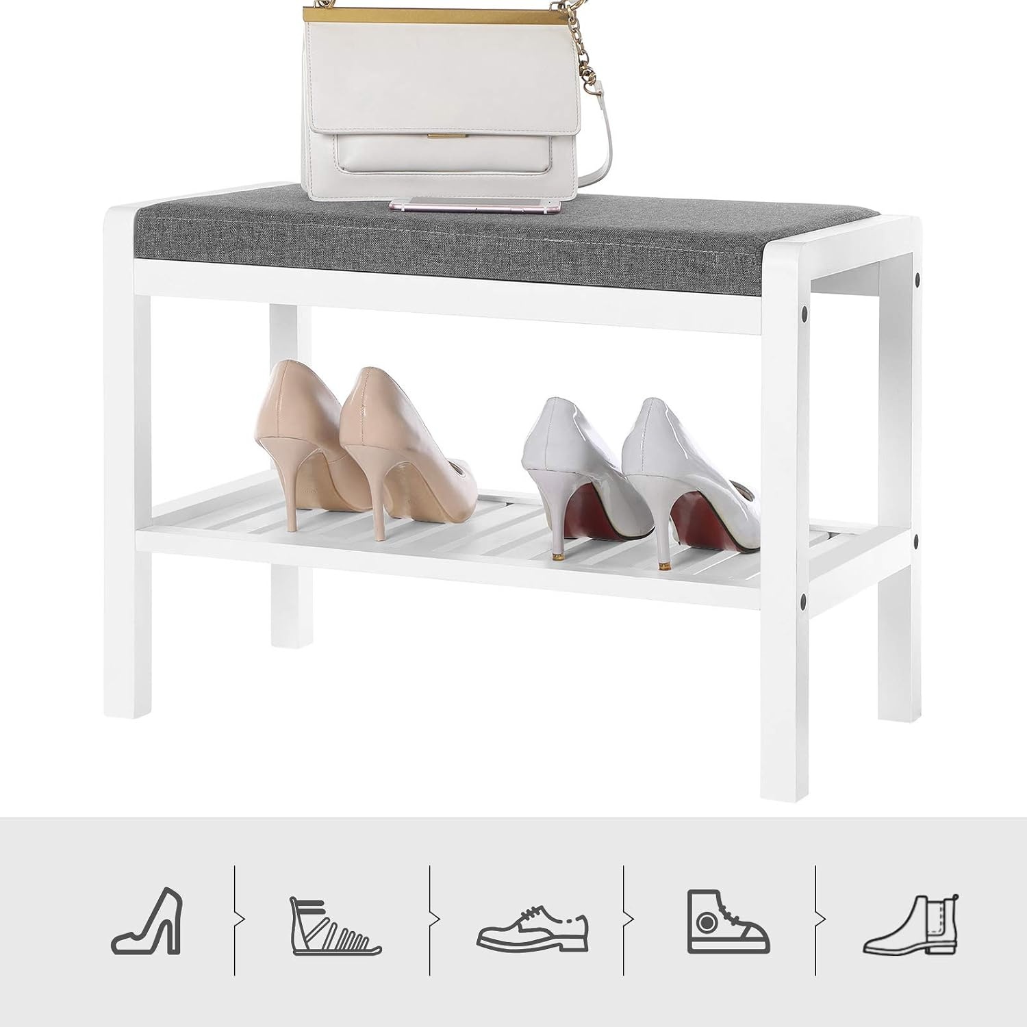 image:imageSONGMICS Bamboo Shoe Bench with Seat 113 x 352 x 205 InchesGray White