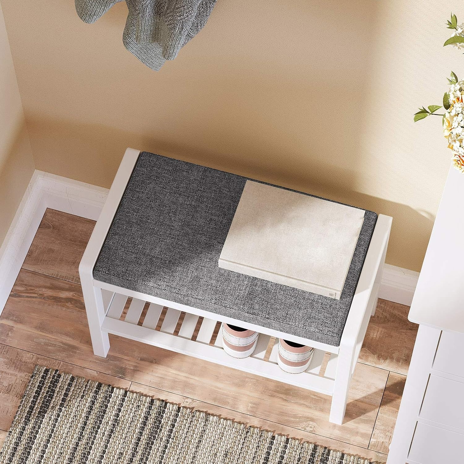 image:imageSONGMICS Bamboo Shoe Bench with Seat 113 x 352 x 205 InchesGray White