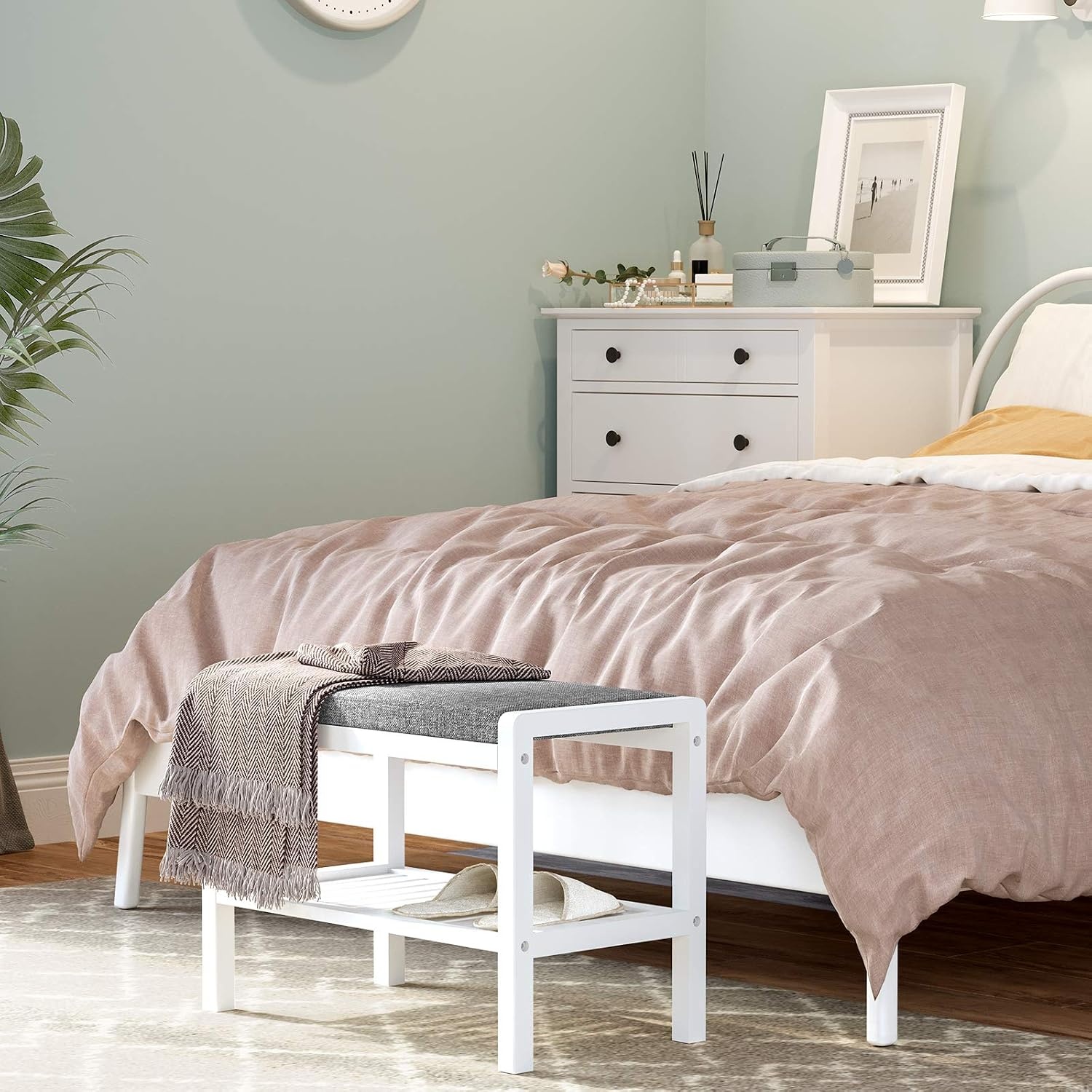 image:imageSONGMICS Bamboo Shoe Bench with Seat 113 x 352 x 205 InchesGray White