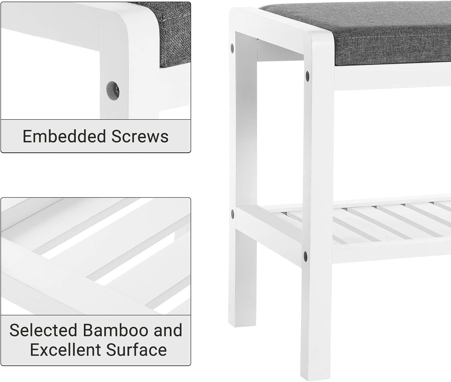 image:imageSONGMICS Bamboo Shoe Bench with Seat 113 x 352 x 205 InchesGray White