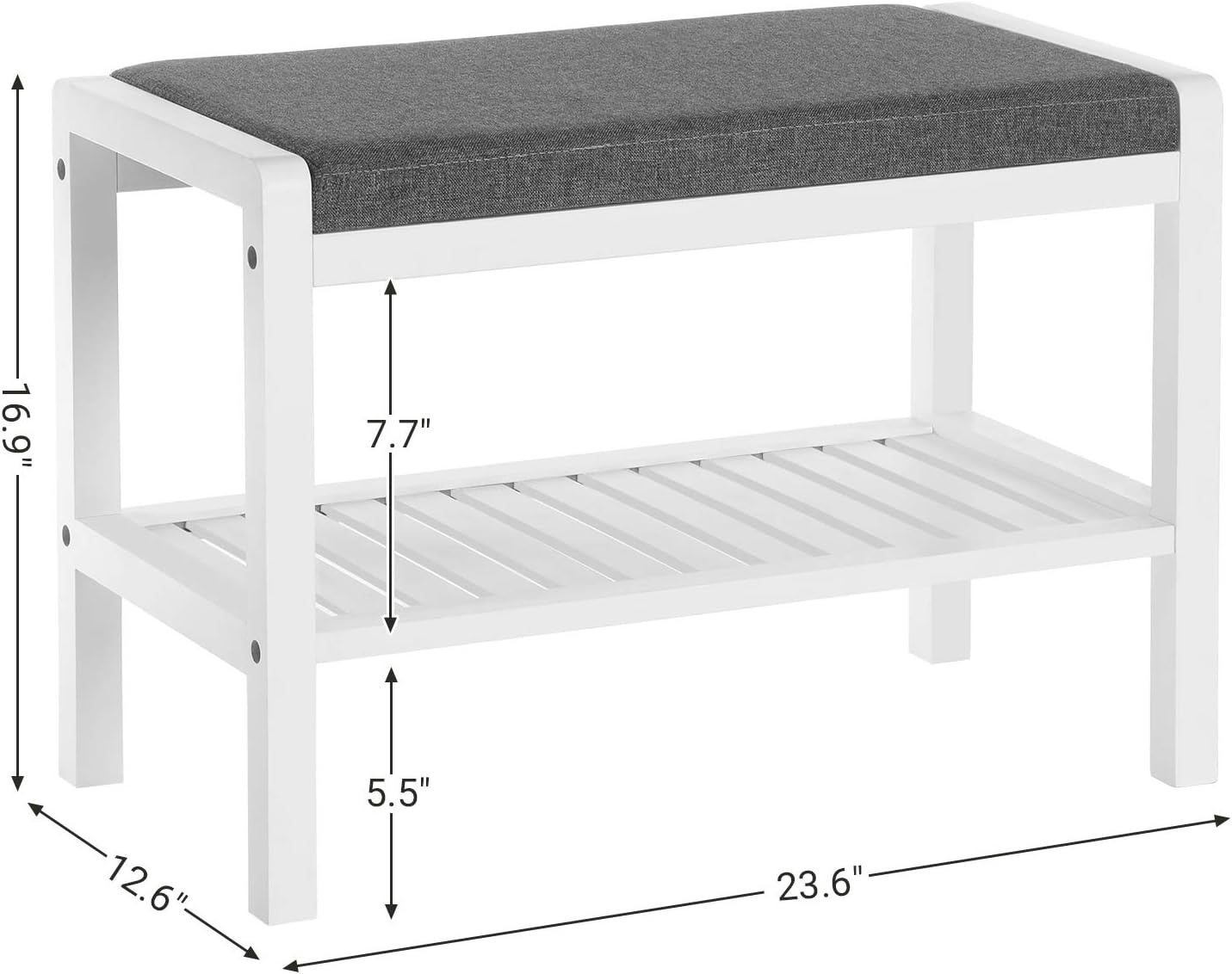 image:imageSONGMICS Bamboo Shoe Bench with Seat 113 x 352 x 205 InchesGray White