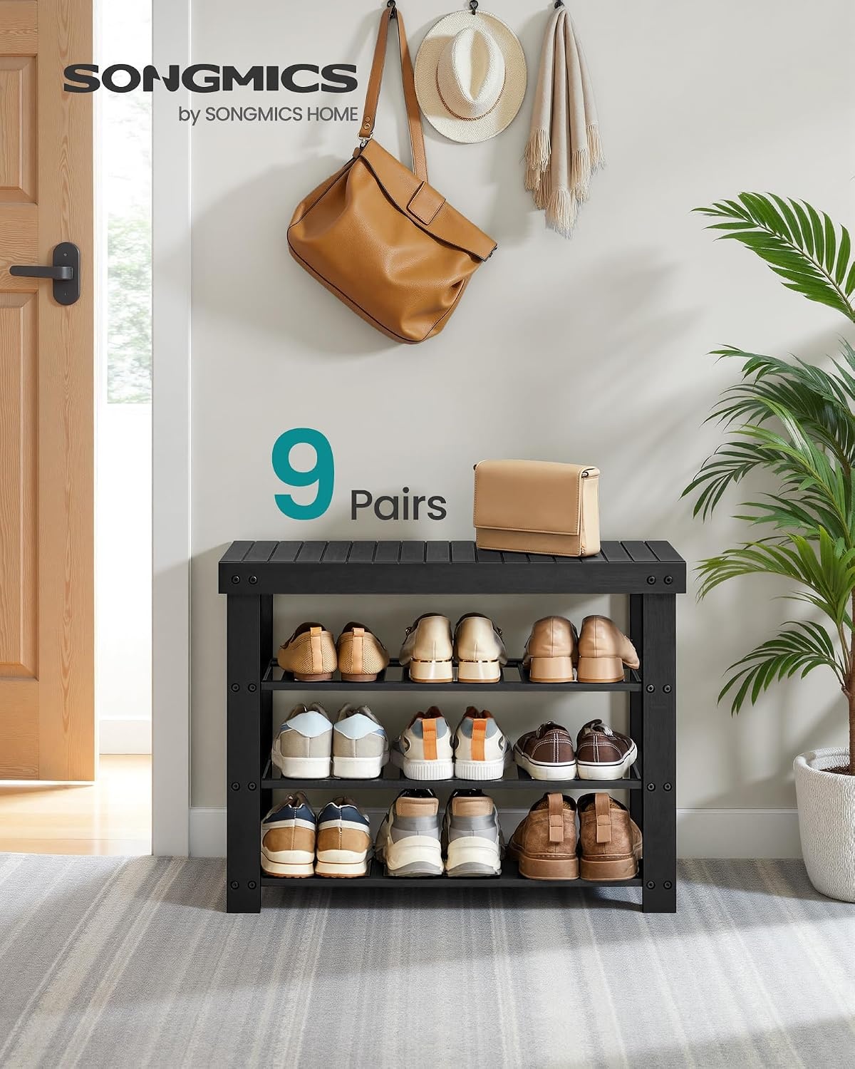 image:imageSONGMICS Bamboo Shoe Bench with Seat 113 x 352 x 205 InchesInk Black