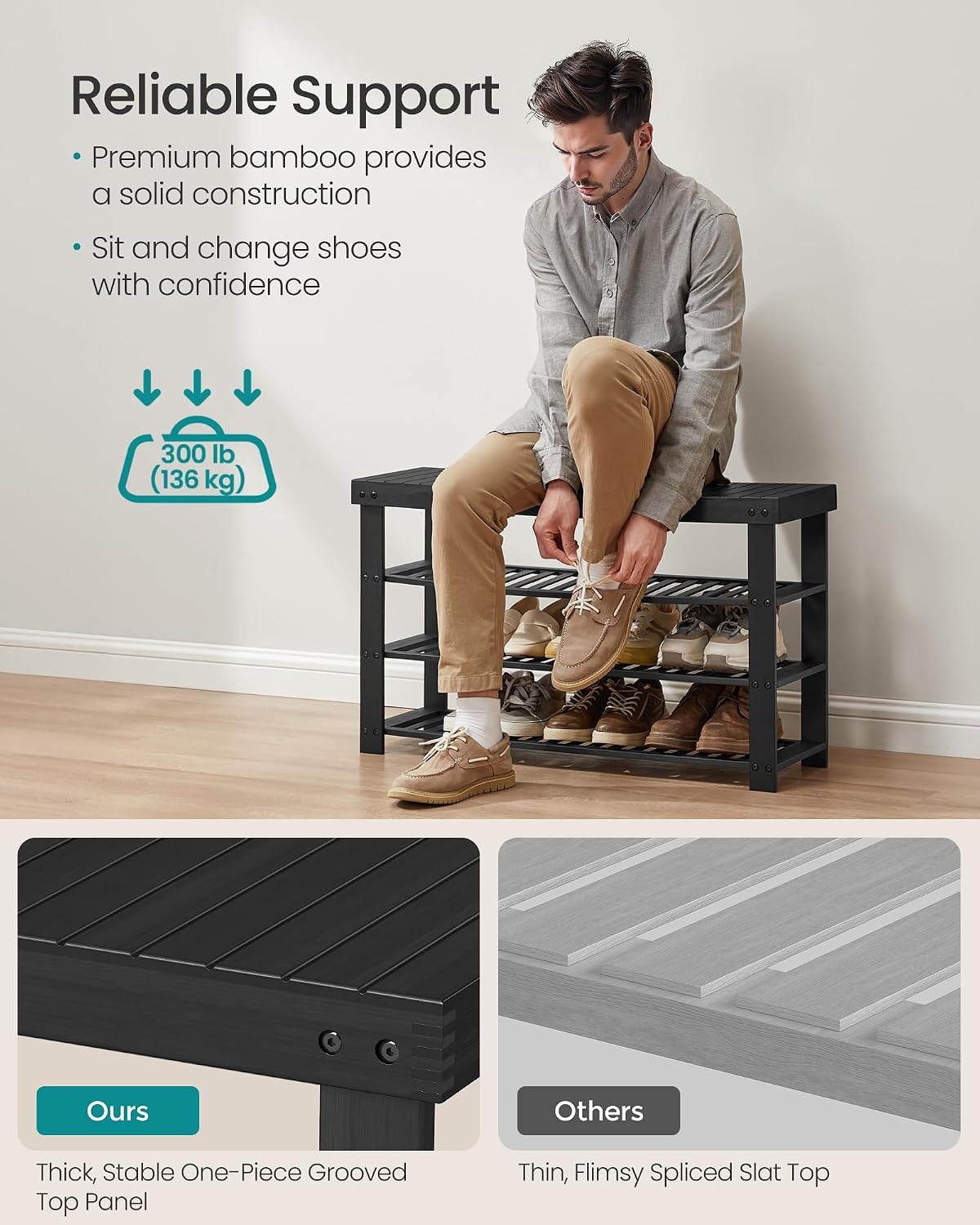 image:imageSONGMICS Bamboo Shoe Bench with Seat 113 x 352 x 205 InchesInk Black