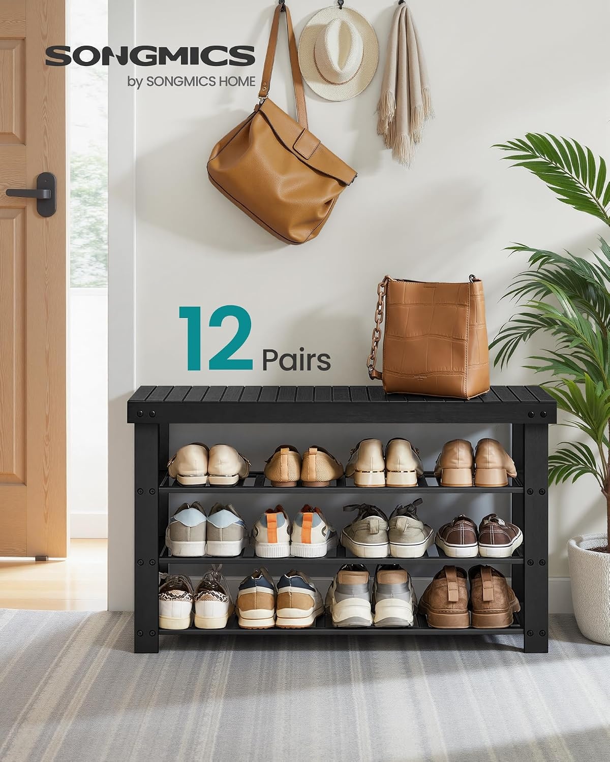 image:imageSONGMICS Bamboo Shoe Bench with Seat 113 x 352 x 205 InchesInk Black
