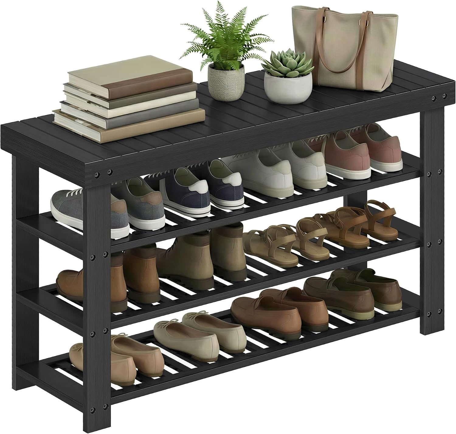 image:imageSONGMICS Bamboo Shoe Bench with Seat 113 x 352 x 205 InchesInk Black