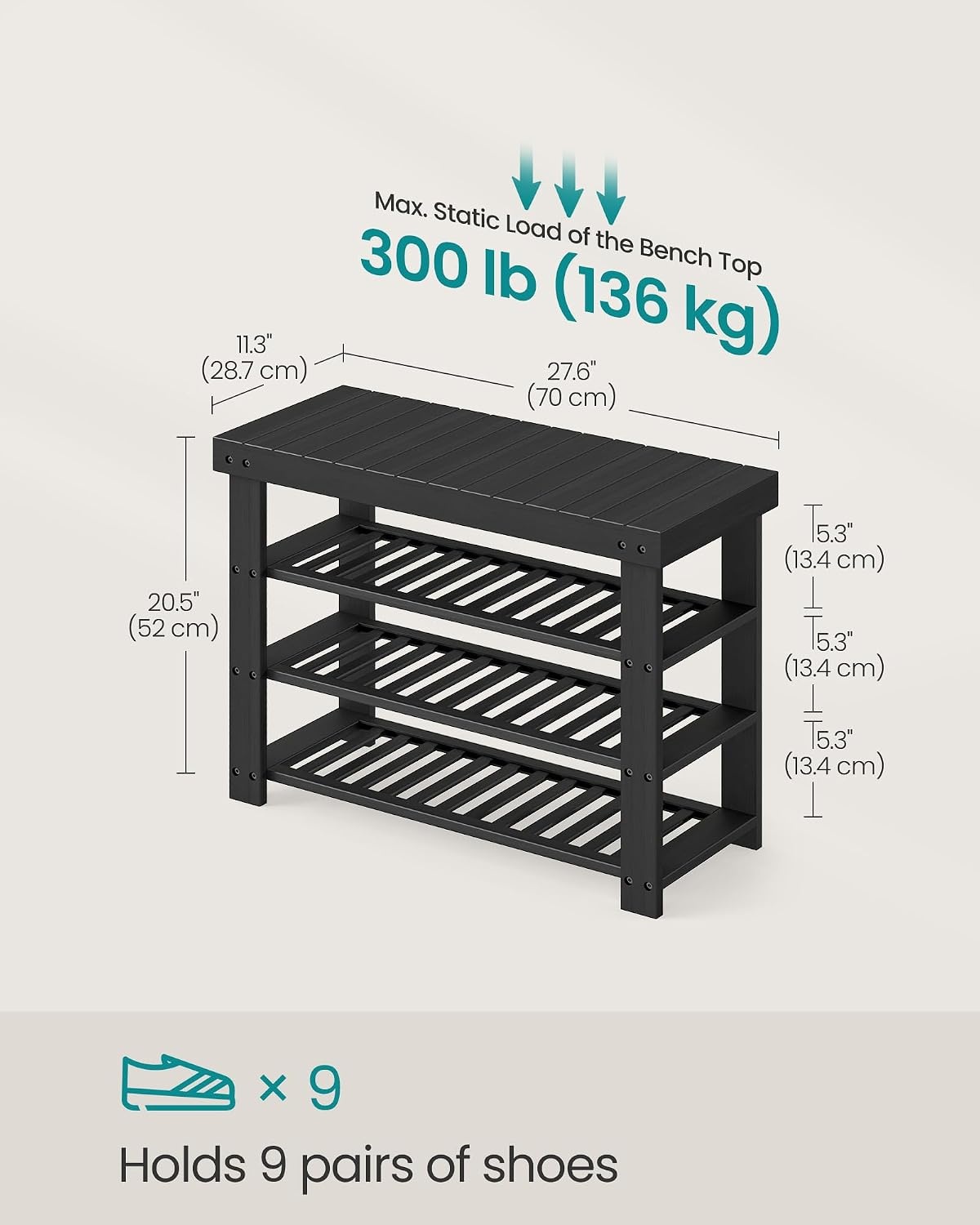 image:imageSONGMICS Bamboo Shoe Bench with Seat 113 x 352 x 205 InchesInk Black