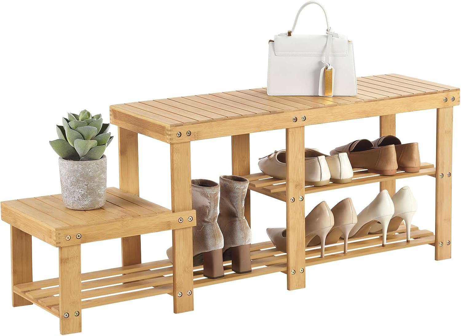 image:imageSONGMICS Bamboo Shoe Bench with Seat 113 x 352 x 205 InchesLight Bamboo