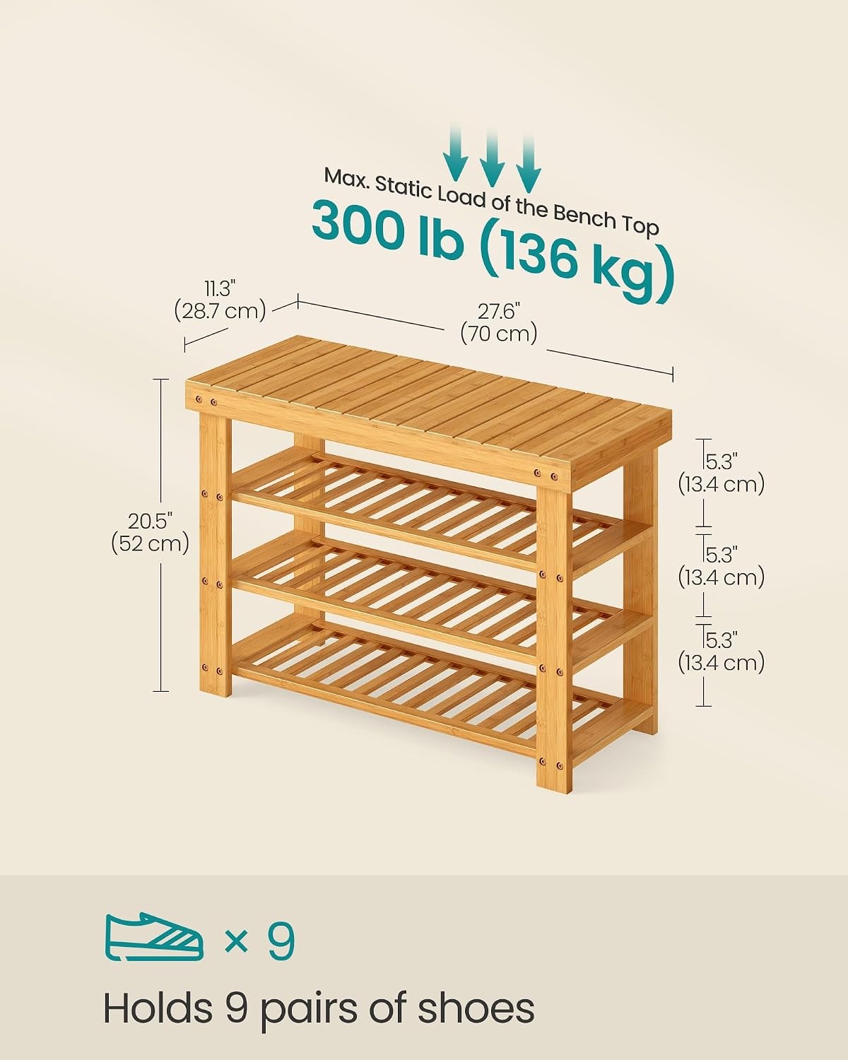 image:imageSONGMICS Bamboo Shoe Bench with Seat 113 x 352 x 205 InchesLight Bamboo