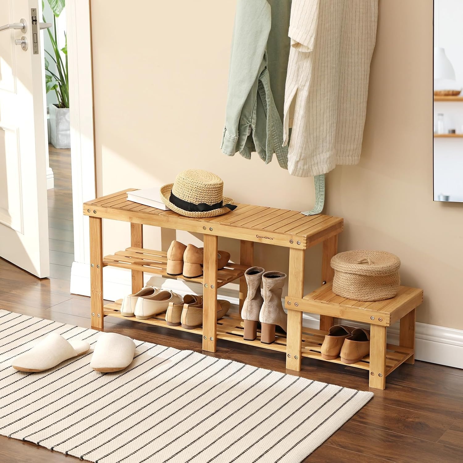 image:imageSONGMICS Bamboo Shoe Bench with Seat 113 x 352 x 205 InchesLight Bamboo