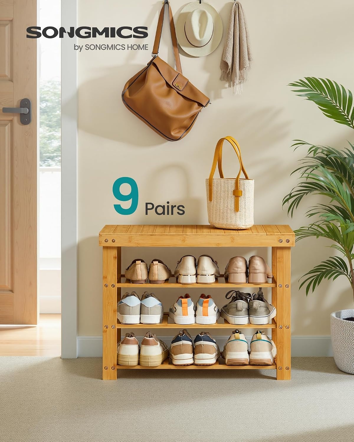 image:imageSONGMICS Bamboo Shoe Bench with Seat 113 x 352 x 205 InchesLight Bamboo