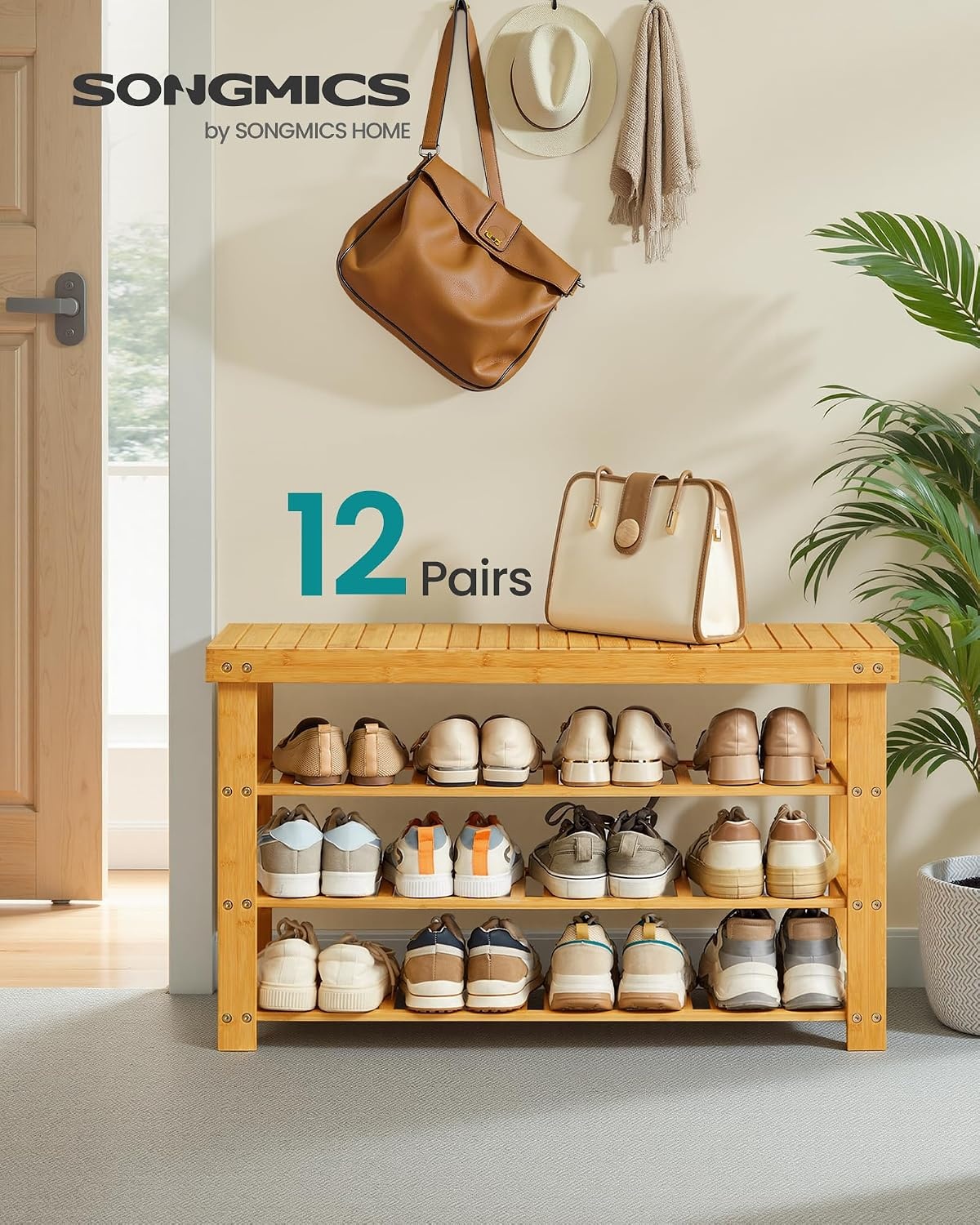 image:imageSONGMICS Bamboo Shoe Bench with Seat 113 x 352 x 205 InchesLight Bamboo
