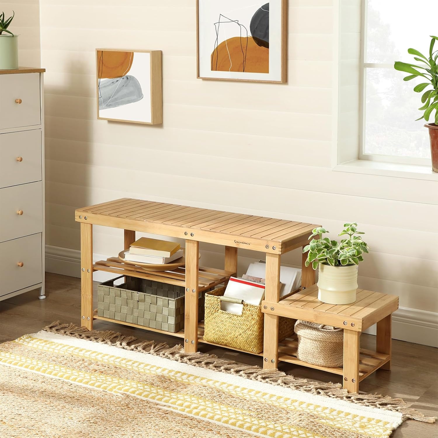 image:imageSONGMICS Bamboo Shoe Bench with Seat 113 x 352 x 205 InchesLight Bamboo