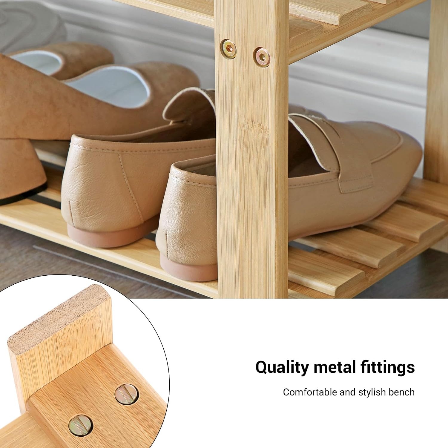 image:imageSONGMICS Bamboo Shoe Bench with Seat 113 x 352 x 205 InchesLight Bamboo