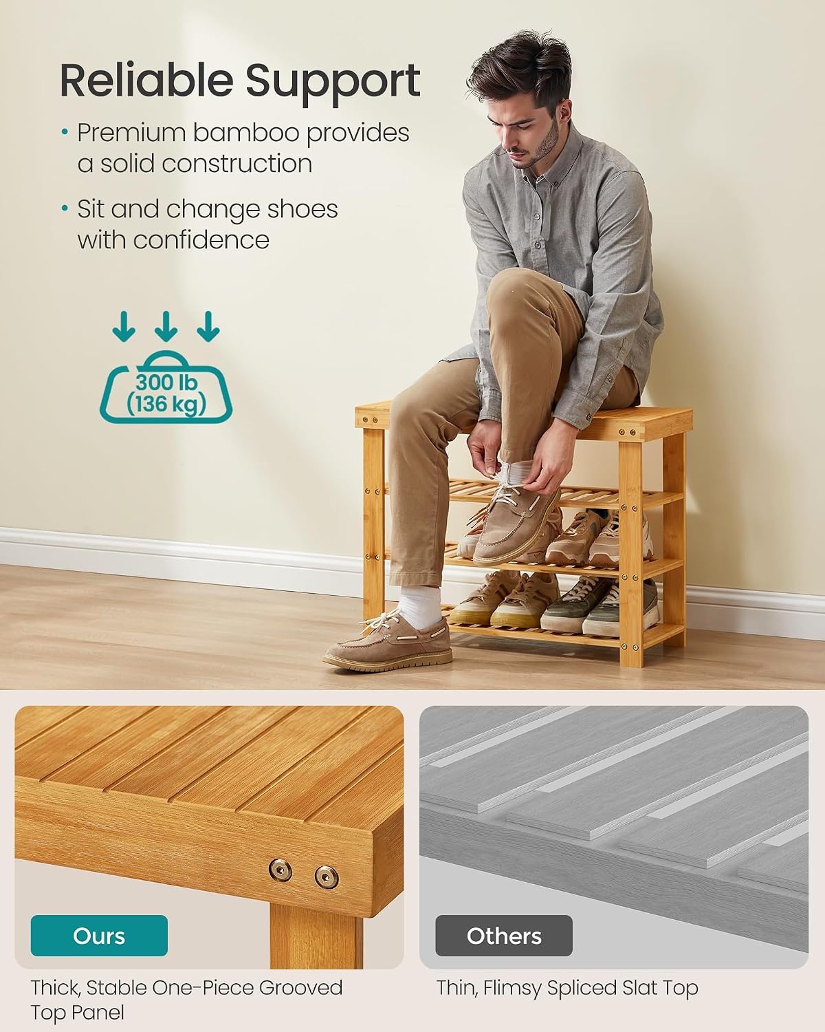 image:imageSONGMICS Bamboo Shoe Bench with Seat 113 x 352 x 205 InchesLight Bamboo