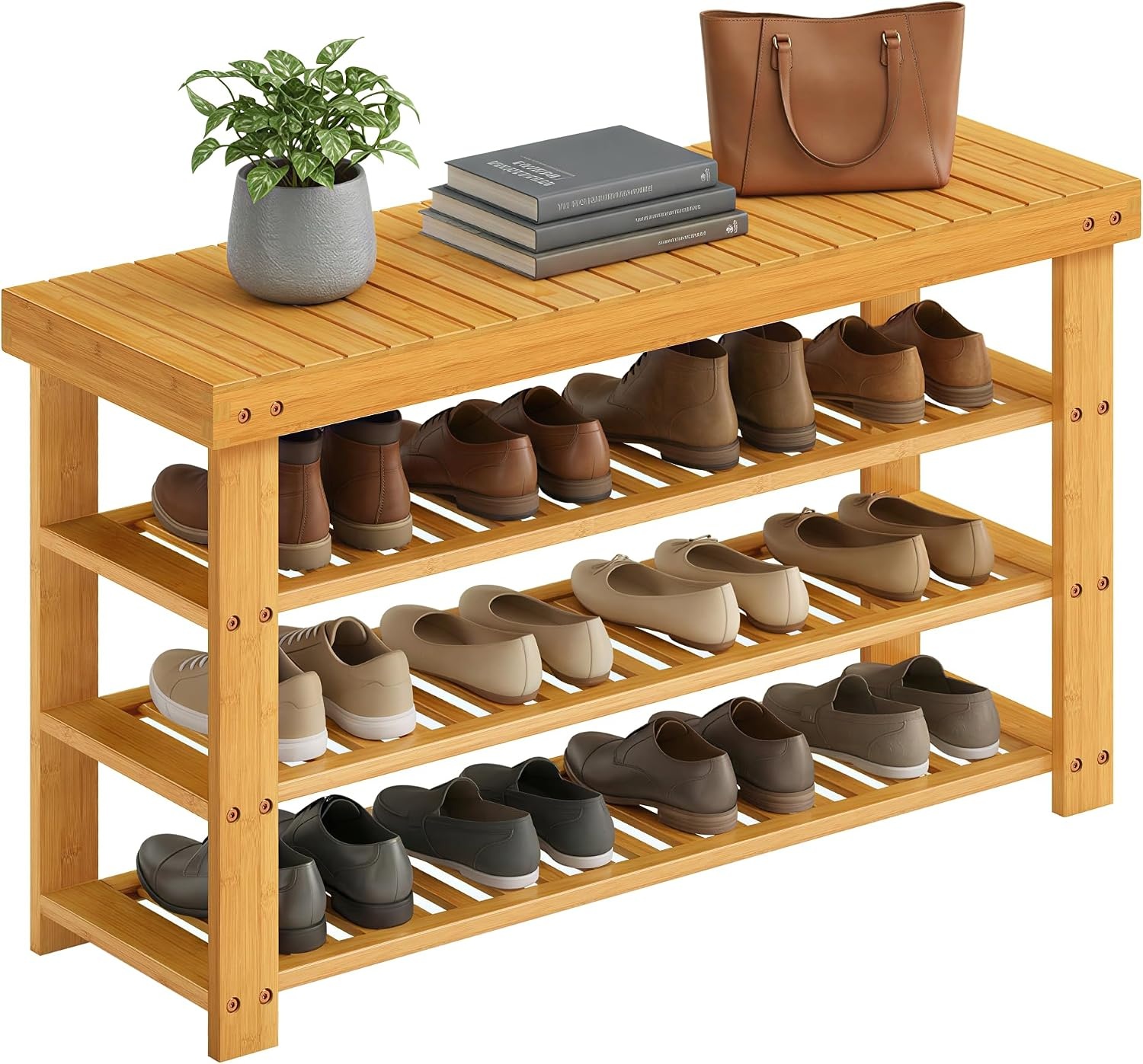 image:imageSONGMICS Bamboo Shoe Bench with Seat 113 x 352 x 205 InchesLight Bamboo