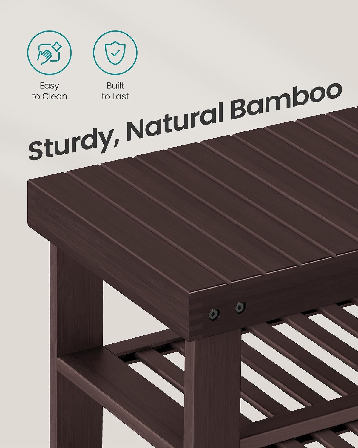 image:imageSONGMICS Bamboo Shoe Bench with Seat 113 x 352 x 205 InchesRustic Walnut