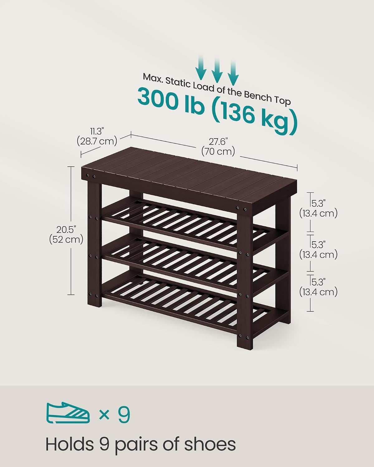 image:imageSONGMICS Bamboo Shoe Bench with Seat 113 x 352 x 205 InchesRustic Walnut