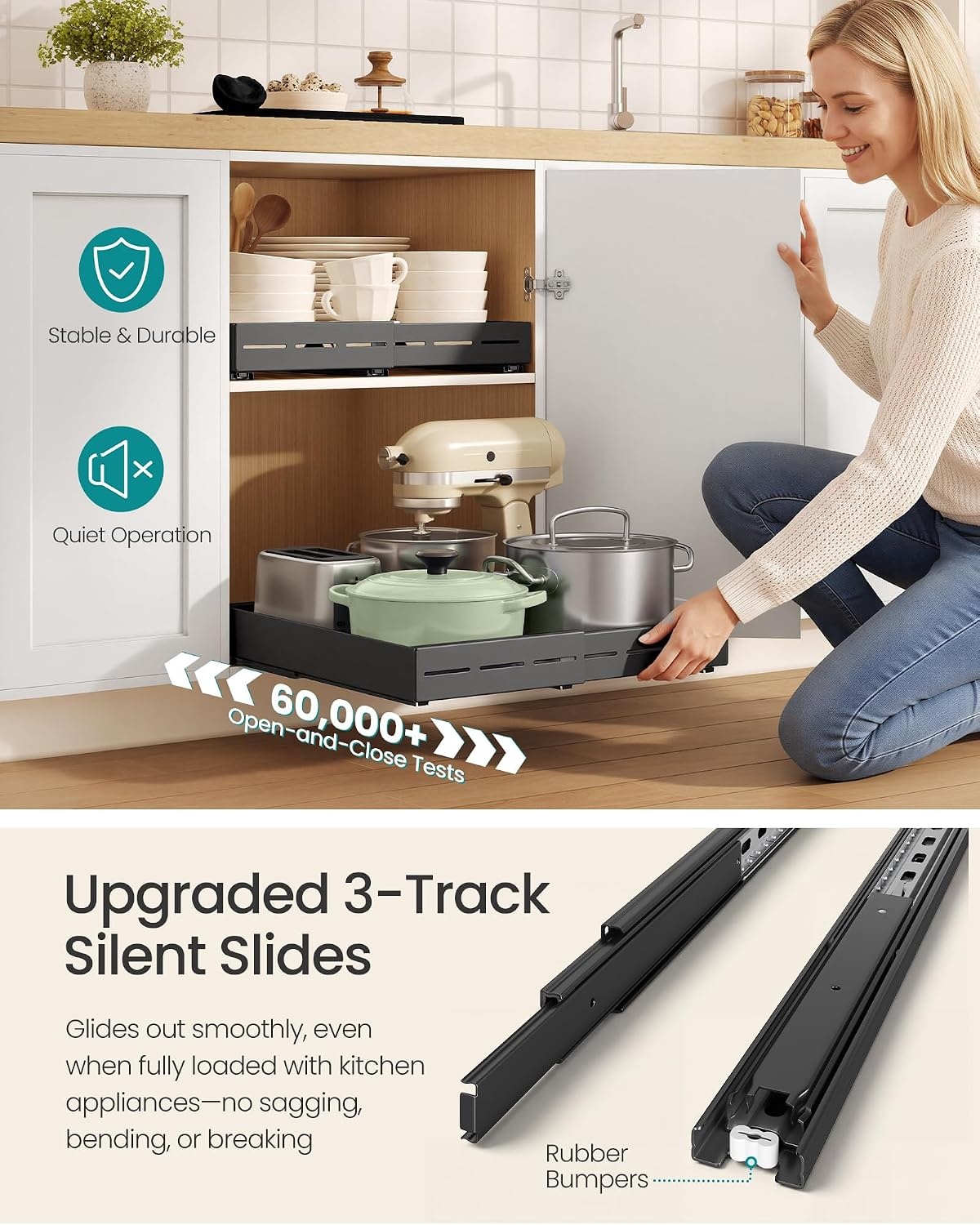 image:imageSONGMICS Expandable Pull Out Cabinet Organizer 21 Deep 3 Rail SlideInk Black