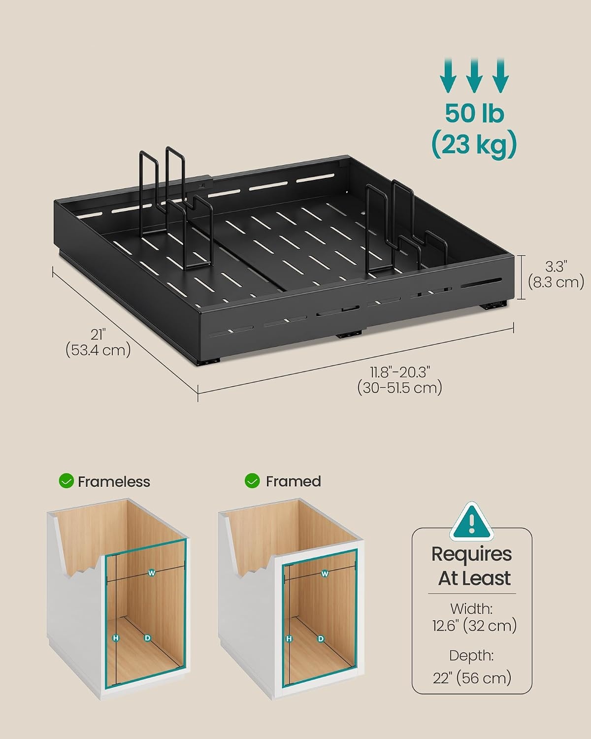 image:imageSONGMICS Expandable Pull Out Cabinet Organizer 21 Deep 3 Rail SlideInk Black