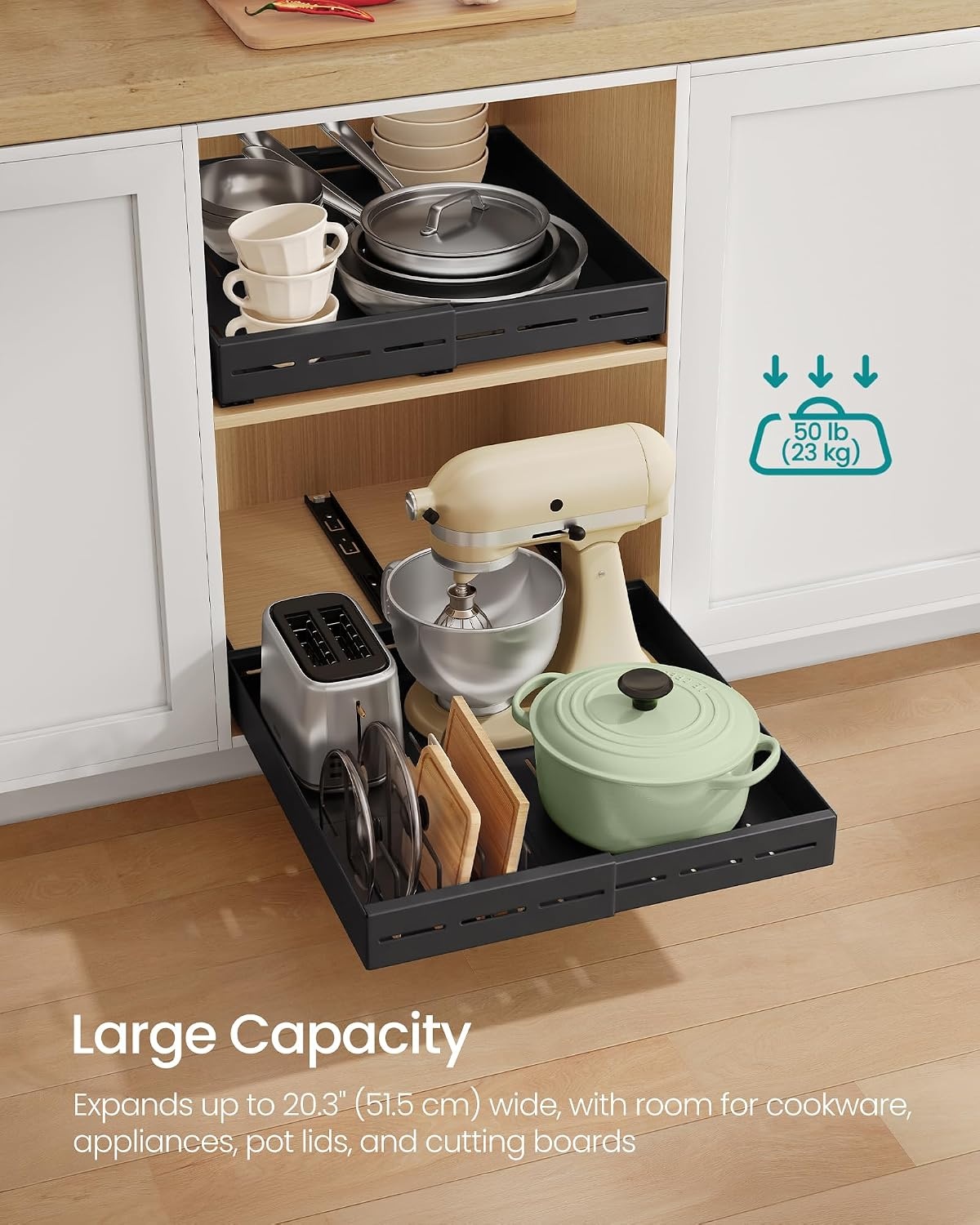 image:imageSONGMICS Expandable Pull Out Cabinet Organizer 21 Deep 3 Rail SlideInk Black