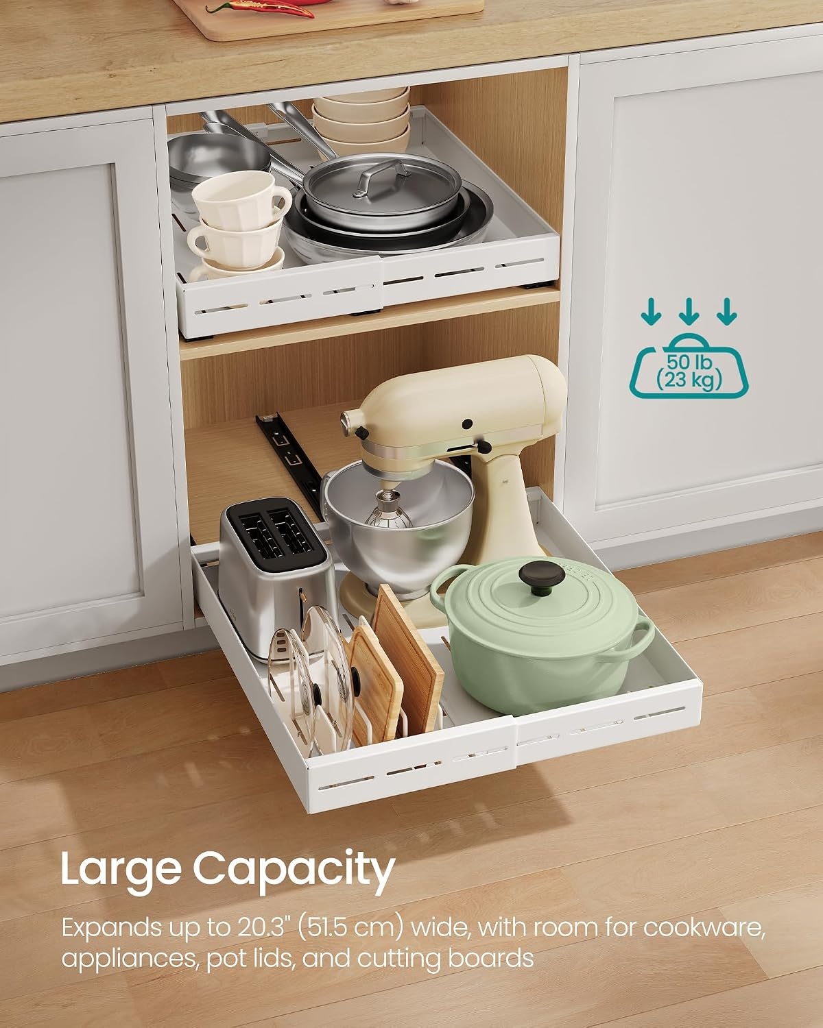 image:imageSONGMICS Expandable Pull Out Cabinet Organizer 21 Deep 3 Rail SlideMatte White