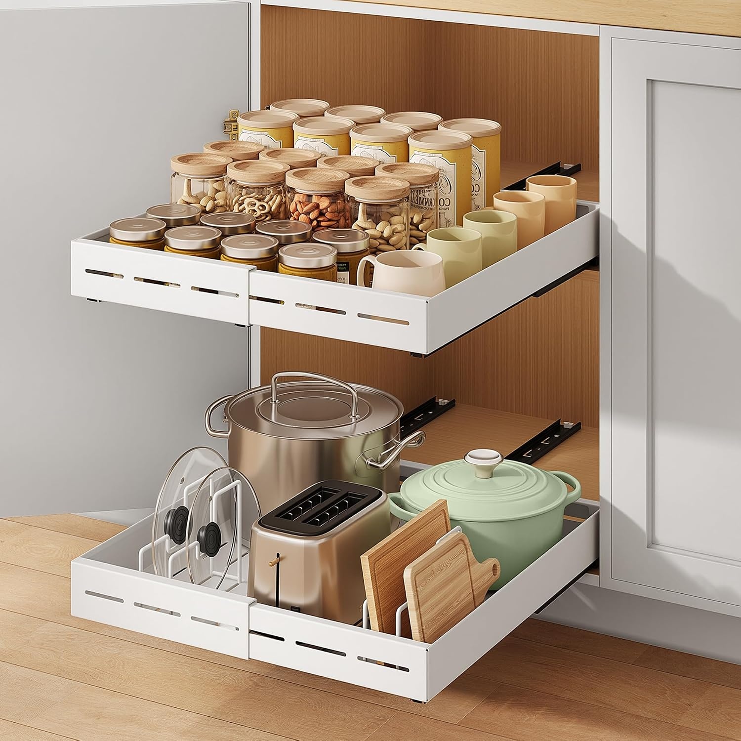 image:imageSONGMICS Expandable Pull Out Cabinet Organizer 21 Deep 3 Rail SlideMatte White